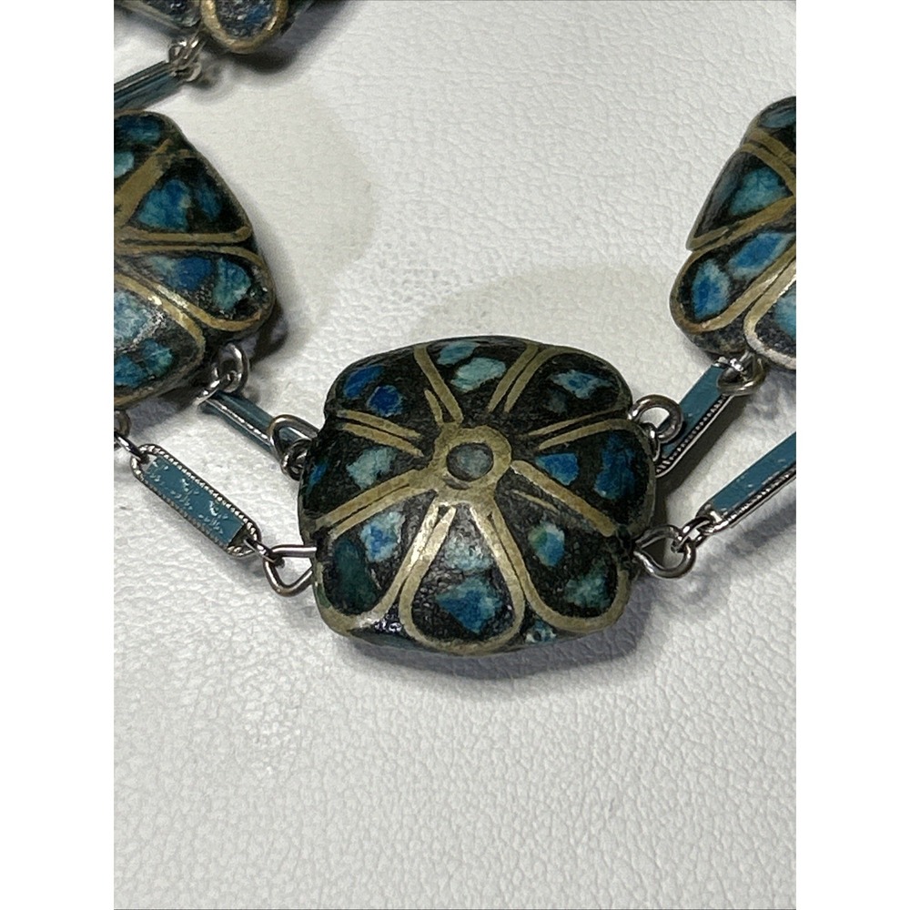 Vintage‎ Sterling Tibet Nepalese Style Turquoise Wire Inlay Bead Bracelet 5515 - Picture 3 of 13